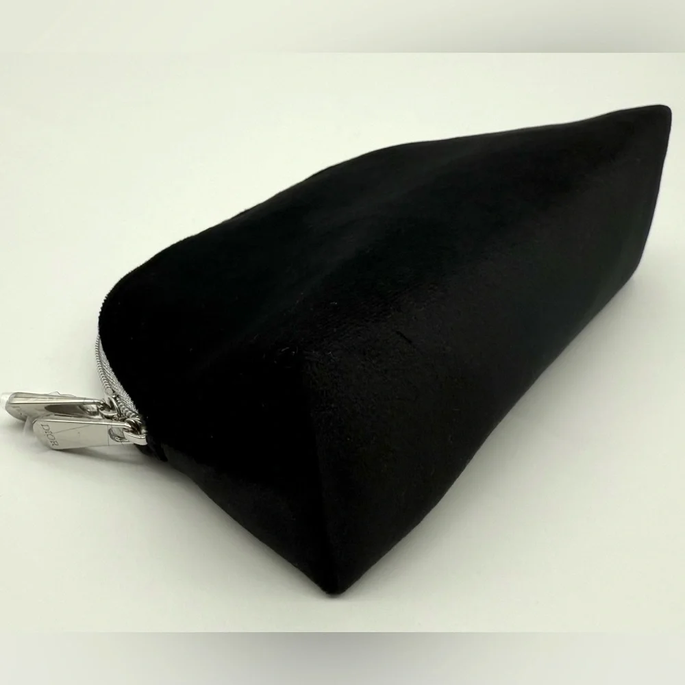 CHRISTIAN DIOR Velvet Embroidered Logo Zippered Luxury Makeup Pouch Bag OS NEW